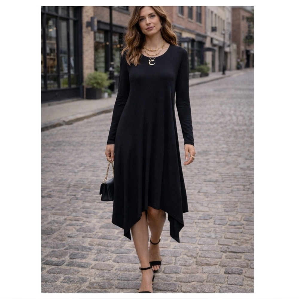 Aritzia Wilfred Free Macpherson asymmetric hem dress Size S black boho lagenlook - Picture 1 of 9